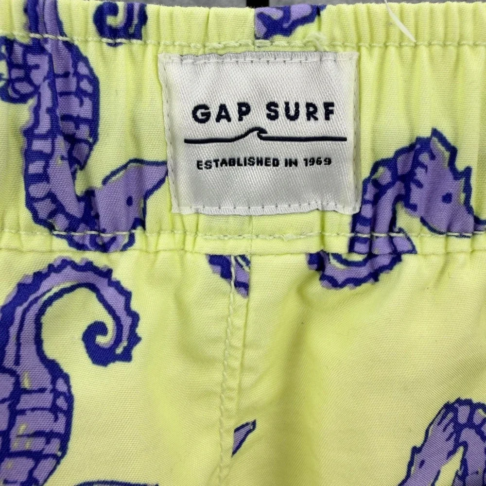 Gap Kids Surf Boys Swim Trunk Size L 10 Yellow Purple Seahorse Print Board Short